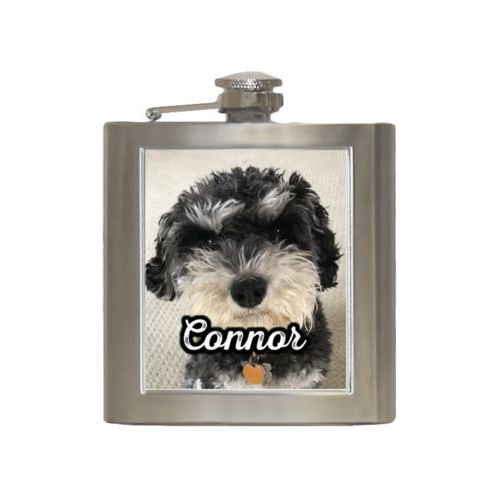 Personalized 6oz flask personalized with photo and the saying "Connor"