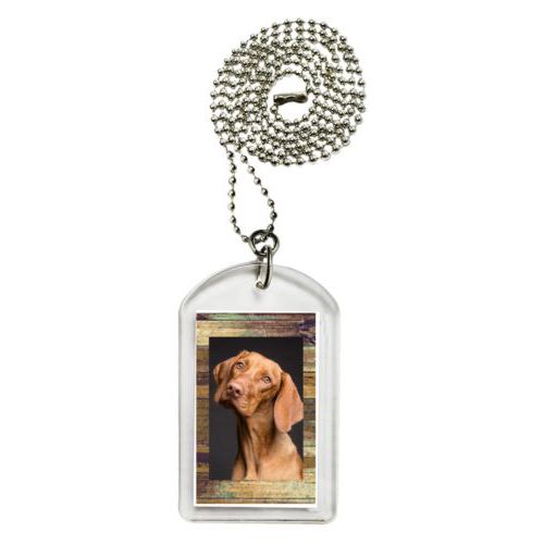 Personalized dog tag personalized with brown rustic pattern and photo