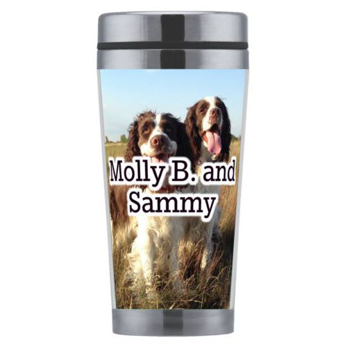 Personalized coffee mug personalized with photo and the saying "Molly B. and Sammy"