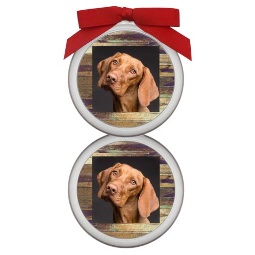 Personalized ornament personalized with brown rustic pattern and photo