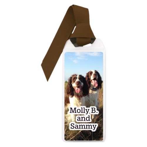 Personalized book mark personalized with photo and the saying "Molly B. and Sammy"