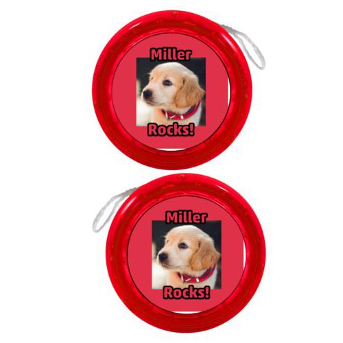 Personalized yoyo personalized with photo and the sayings "Miller" and "Rocks!"