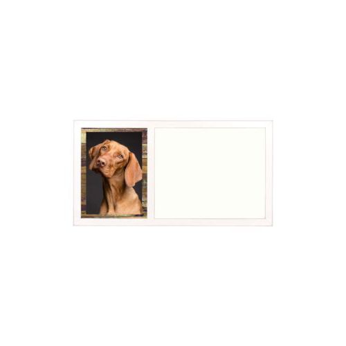 Personalized white board personalized with brown rustic pattern and photo