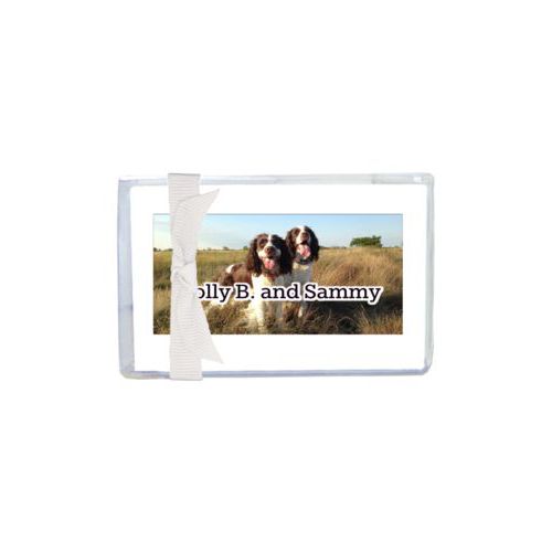 Personalized enclosure cards personalized with photo and the saying "Molly B. and Sammy"