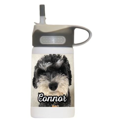 Water bottle for kids personalized with photo and the saying "Connor"