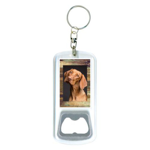 Personalized bottle opener personalized with brown rustic pattern and photo