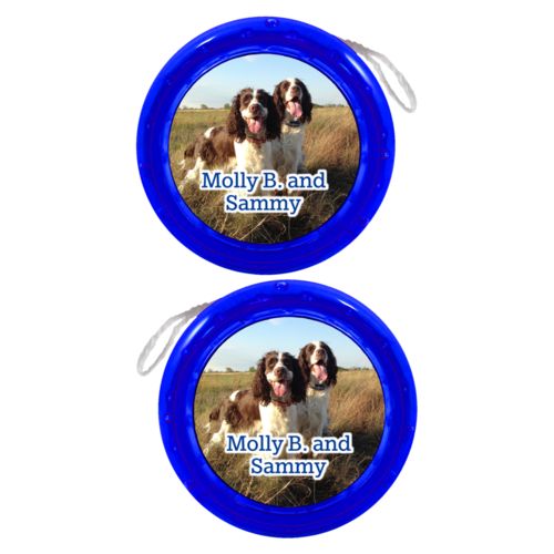 Personalized yoyo personalized with photo and the saying "Molly B. and Sammy"