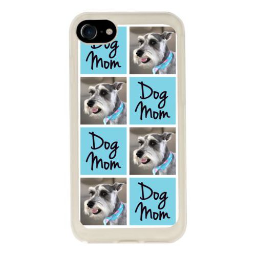Personalized iphone 7 case personalized with a photo and the saying "dog mom" in black and sweet teal