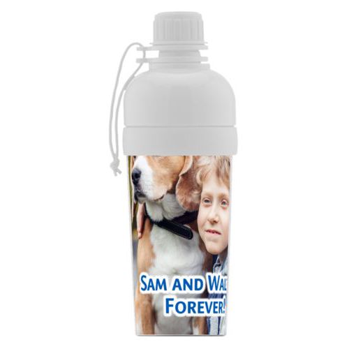 Water bottle for girls personalized with photo and the saying "Sam and Walter Forever!"