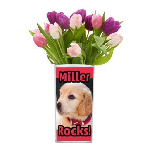 Personalized vase personalized with photo and the sayings "Miller" and "Rocks!"