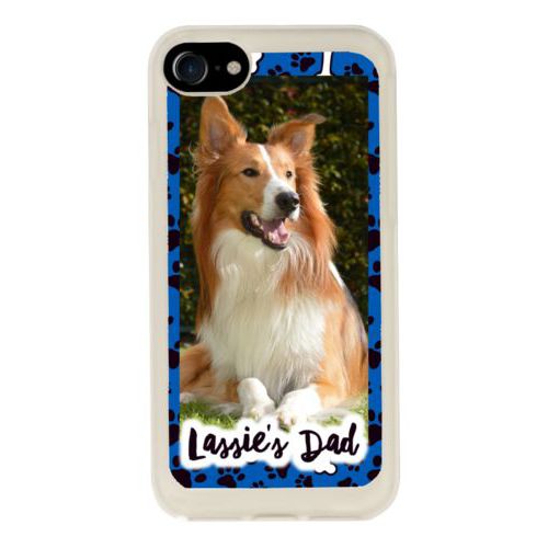 Personalized iphone 7 case personalized with evidence pattern and photo and the saying "Lassie's Dad"