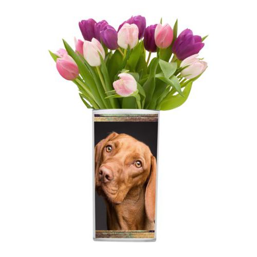 Personalized vase personalized with brown rustic pattern and photo