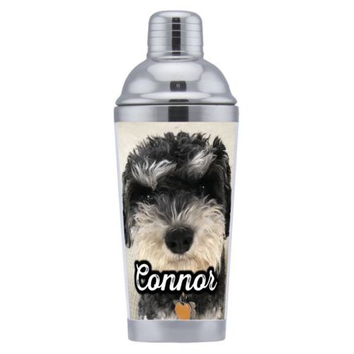 Cocktail shaker personalized with photo and the saying "Connor"