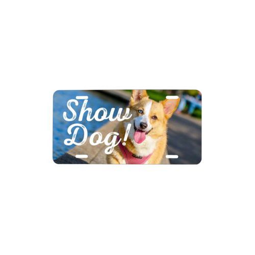 Custom car plate personalized with photo and the saying "Show Dog!"