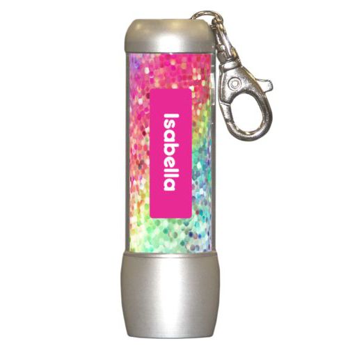 Personalized flashlight personalized with glitter pattern and name in pink