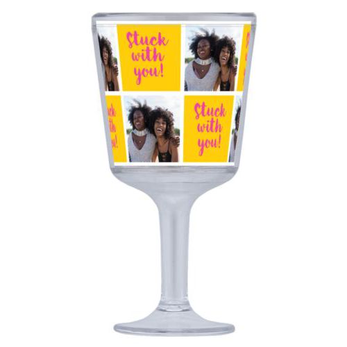 Personalized wine cup with straw personalized with a photo and the saying "Stuck with you!" in juicy pink and gold