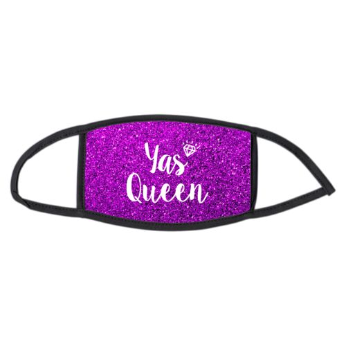Personalized face mask personalized with fuchsia glitter pattern and the saying "yas queen"