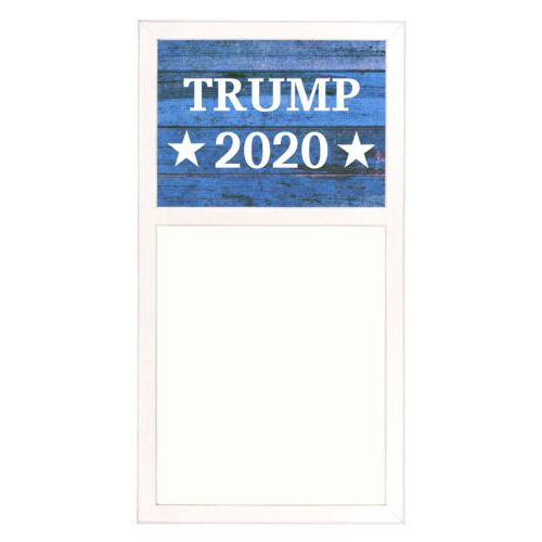 Personalized whiteboard personalized with "Trump 2020" on blue wood grain design