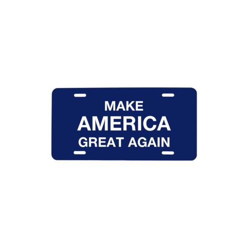 Personalized license plate personalized with "Make America Great Again" design on blue