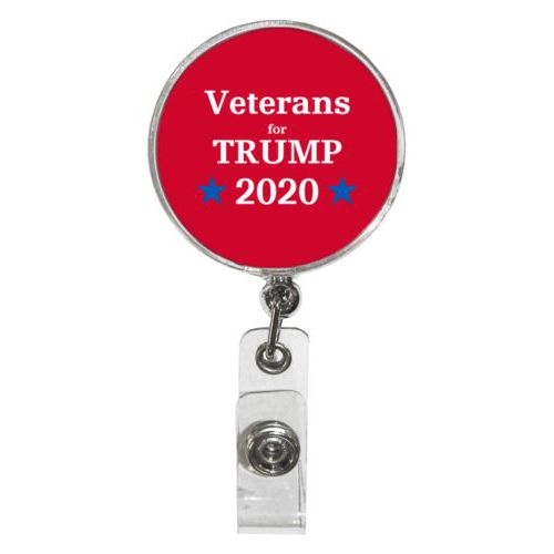 Personalized badge reel personalized with "Veterans for Trump 2020" design