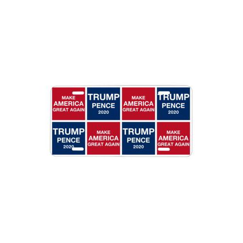 Personalized license plate personalized with "Trump Pence 2020" and "Make America Great Again" tiled design