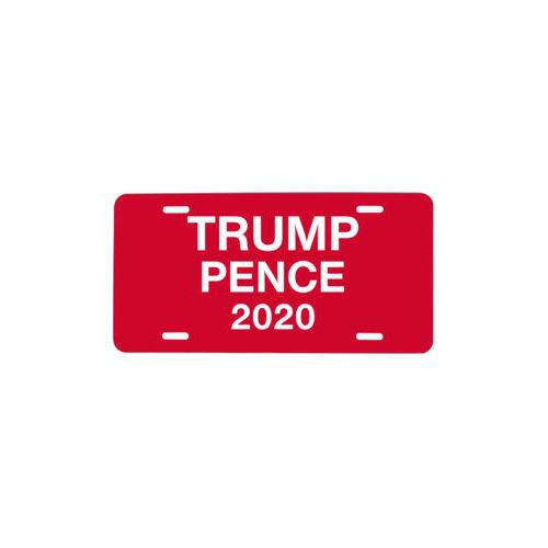 Personalized license plate personalized with "Trump Pence 2020" on red design