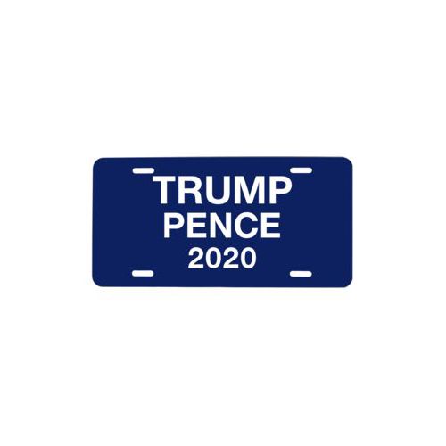 Personalized license plate personalized with "Trump Pence 2020" on blue design