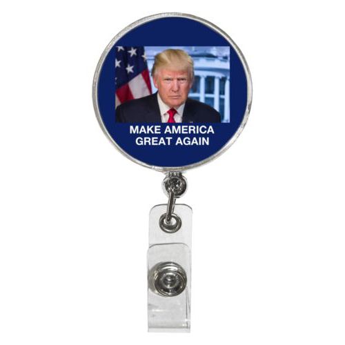 Personalized badge reel personalized with Trump photo with "Make America Great Again" design