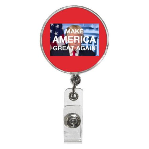 Personalized badge reel personalized with Trump photo and "Make America Great Again" design