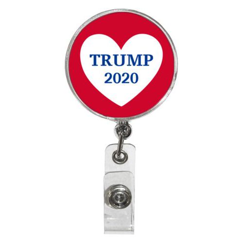 Personalized badge reel personalized with "Trump 2020" in heart design