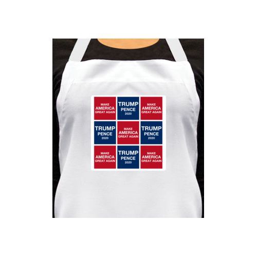 Personalized apron personalized with "Trump Pence 2020" and "Make America Great Again" tiled design