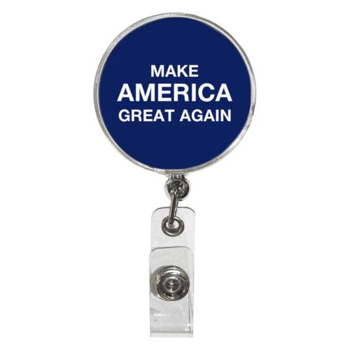 Personalized badge reel personalized with "Make America Great Again" design on blue