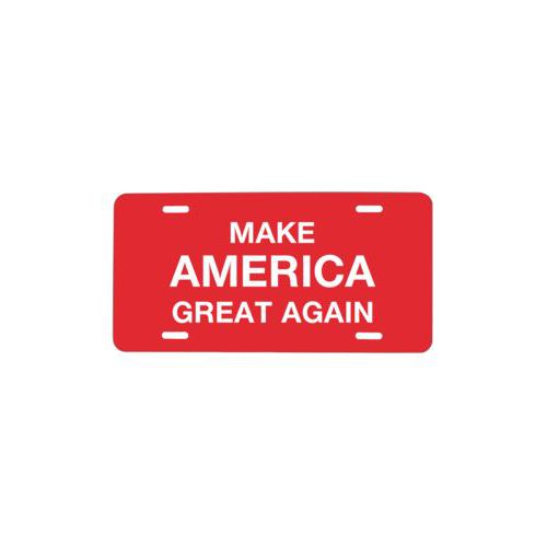 Personalized license plate personalized with "Make America Great Again" design on red