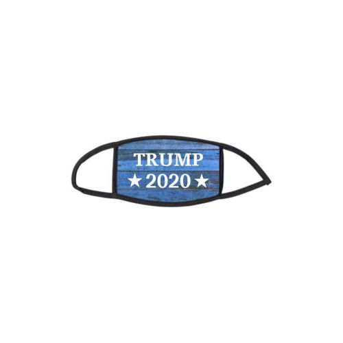 Custom facemask personalized with "Trump 2020" on blue wood grain design