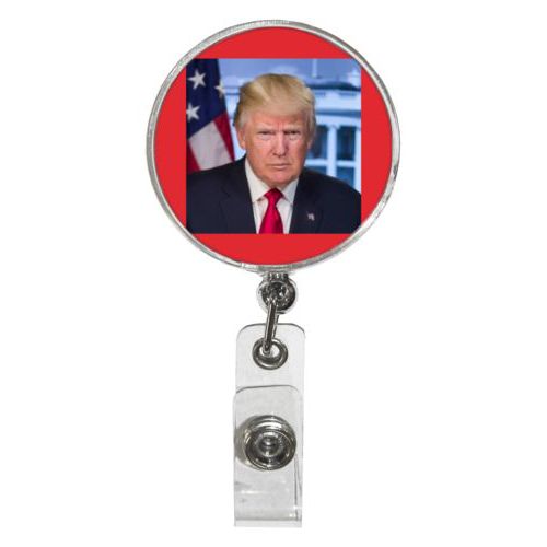 Personalized badge reel personalized with Trump photo design