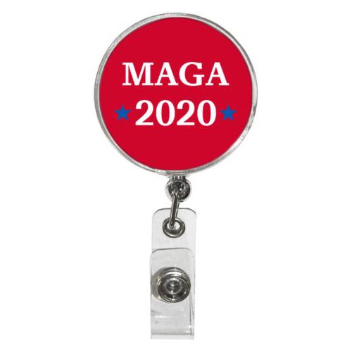 Personalized badge reel personalized with "MAGA 2020" design