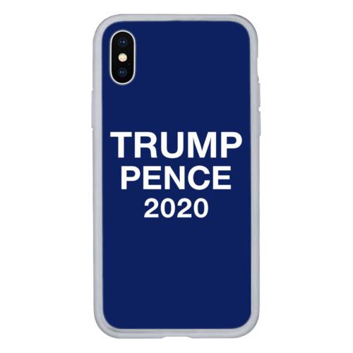 Custom protective phone case personalized with "Trump Pence 2020" on blue design