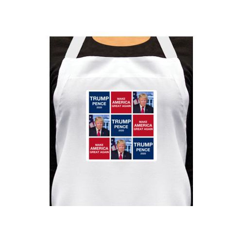 Custom apron personalized with Trump photo with "Trump Pence 2020" and "Make America Great Again" tiled design