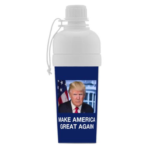 Custom kids water bottle personalized with Trump photo with "Make America Great Again" design