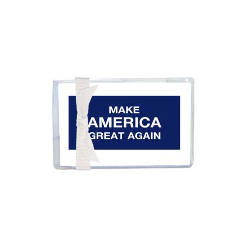 Enclosure cards personalized with "Make America Great Again" design on blue