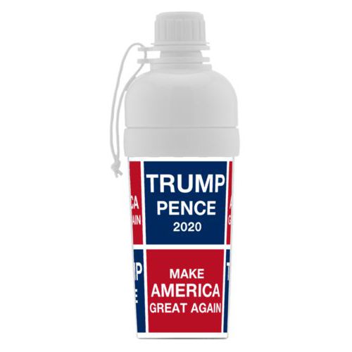 Custom sports bottle for kids personalized with "Trump Pence 2020" and "Make America Great Again" tiled design