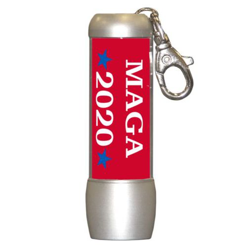 Small bright personalized flasklight personalized with "MAGA 2020" design