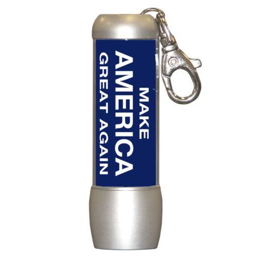 Handy custom photo flashlight personalized with "Make America Great Again" design on blue