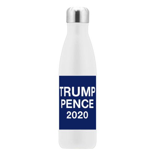 17oz insulated steel bottle personalized with "Trump Pence 2020" on blue design