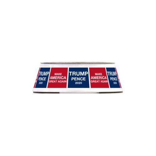 Stainless steel bowl in a melamine outer cover personalized with "Trump Pence 2020" and "Make America Great Again" tiled design