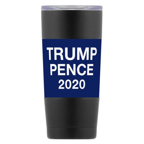 20oz double-walled steel mug personalized with "Trump Pence 2020" on blue design