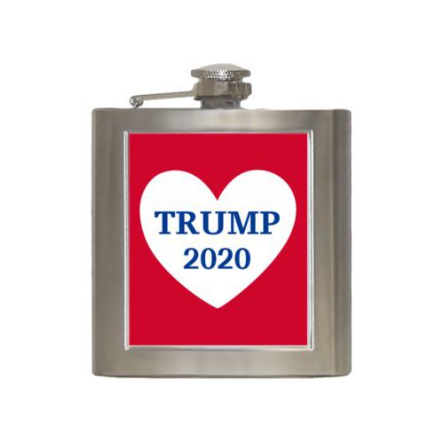 6oz steel flask personalized with "Trump 2020" in heart design