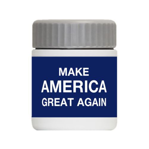 Personalized 12oz food jar personalized with "Make America Great Again" design on blue