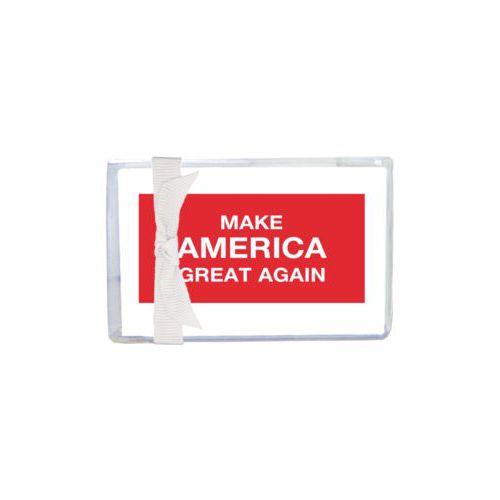 Enclosure cards personalized with "Make America Great Again" design on red