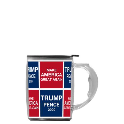 Custom mug with handle personalized with "Trump Pence 2020" and "Make America Great Again" tiled design